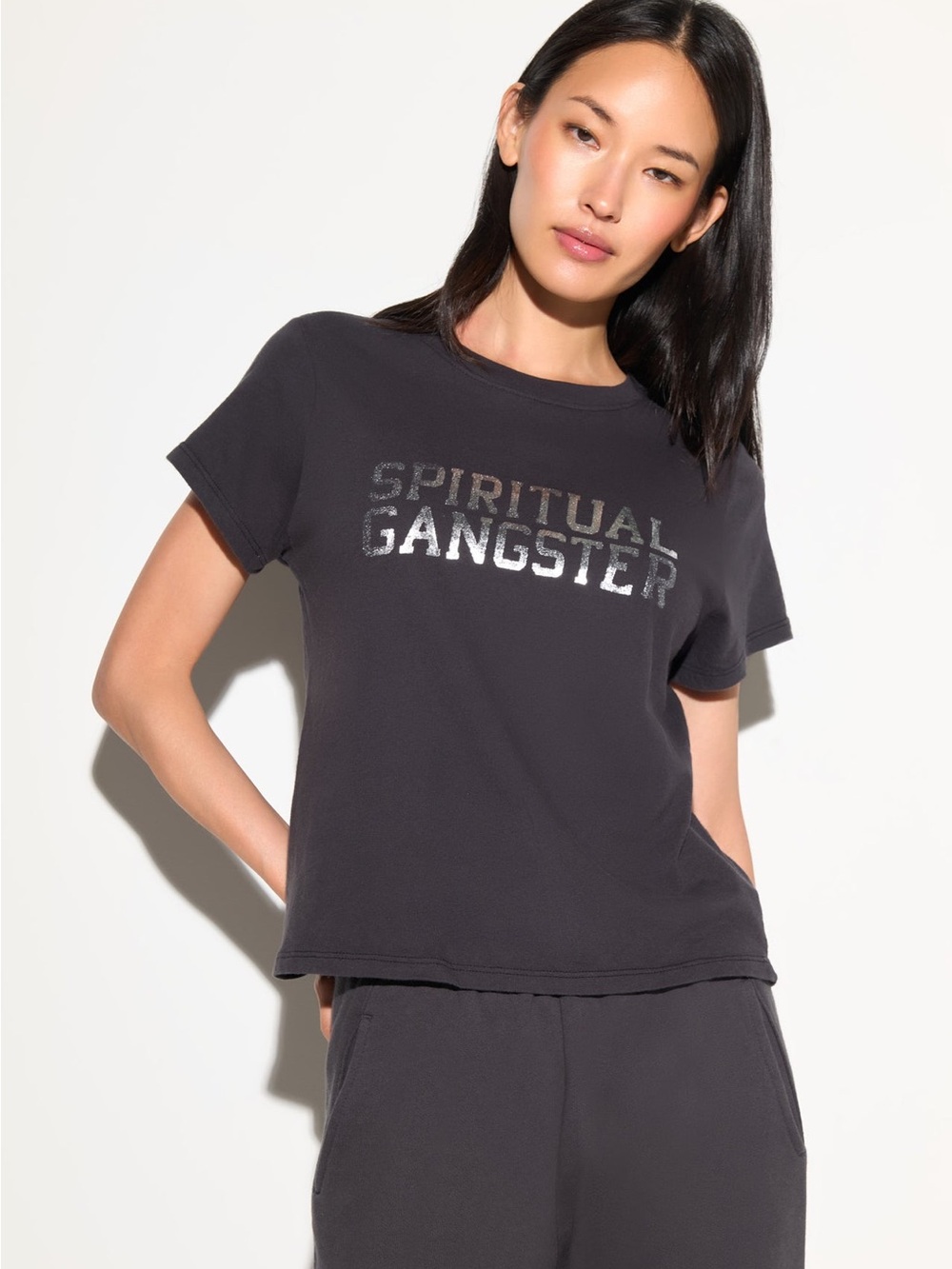 SPIRITUAL GANGSTER SHINE LILA TEE VINTAGE BLACK
